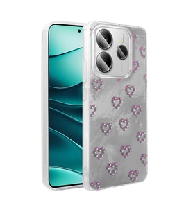 Xiaomi Redmi Note 14 5G Kılıf Kamera Korumalı Fiyonk Kalp Figürlü Ponti Kapak (Beyaz)