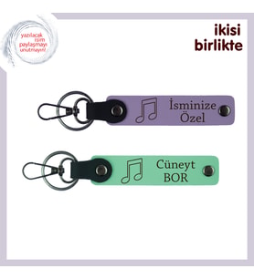 Romantik Ritimlere Dokunan Tasarım, Kişisel İsimli Deri Anahtarlık Seti, Mor Menekşe-Açık Yeşil