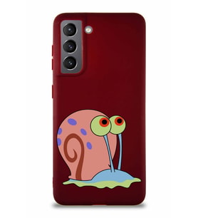 Samsung Galaxy S21 Soft Premier Kapak Salyangoz Gary Tasarımlı Silikon Kılıf - Mürdüm (Şeffaf)