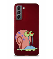 Samsung Galaxy S21 Soft Premier Kapak Salyangoz Gary Tasarımlı Silikon Kılıf - Mürdüm (Şeffaf)