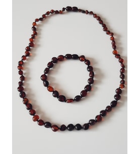 Damla Kehribar Vişne Renk Anne Baba Yetişkin Kolye - Bileklik Set Unisex