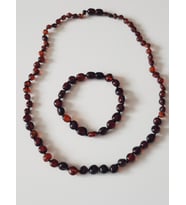 Damla Kehribar Vişne Renk Anne Baba Yetişkin Kolye - Bileklik Set Unisex