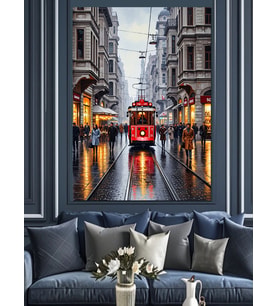 Kırmızı Tramvay Ve İstanbul İstiklal Dekoratif Kanvas - Mdf Ahşap Tablo