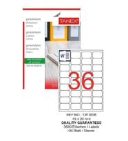Bilgisayar Etiketi Tw-2036 45x30 mm 100 Lü Lazer Etiket 1 Paket Tanex Davetiye Kargo Koli Kutu Etiketi (Beyaz)