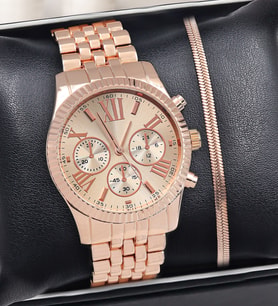 Spectrum Michael Kors Tarzı Rose Renk Erkek Kol Saati & Rose Çelik İtalyan Bileklik Hediye Seti