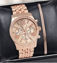 Spectrum Michael Kors Tarzı Rose Renk Erkek Kol Saati & Rose Çelik İtalyan Bileklik Hediye Seti