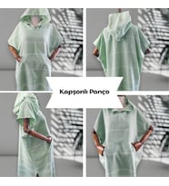 Kişiye Özel İsim Nakışlı Kapüşonlu Çocuk Pançosu (Yeşil)