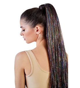 Caş Dekorasyon Karışık Renk Yan Postiş Hair Tinsel Shiny Hair-50 Cm- (2 Adet) (Çok Renkli)