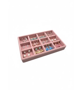 Atina Model Süet Kumaş Pembe Renk 22/14 Cm 12 Bölmeli Takı Sergileme Tablası