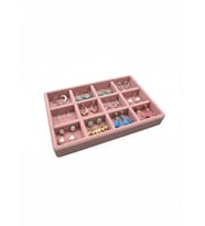 Atina Model Süet Kumaş Pembe Renk 22/14 Cm 12 Bölmeli Takı Sergileme Tablası