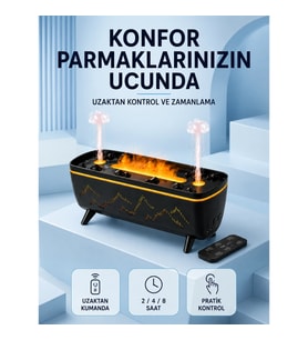 Mey İthalat® Siyah Aroma Difüzörü Jöle Damla Efektli Hava Nemlendirici Uzaktan Kumandalı LED Işıklı
