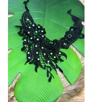 SİYAH GÜPÜR ZİRKON TAŞLI APLİKE DİKİŞ GİYİM AKSESUARI 26X15 CM