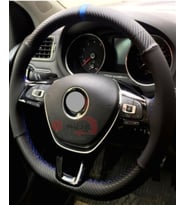 Renault Megane 4 Direksiyon Kılıfı Alkantara-Karbon Mavi Yüzüklü