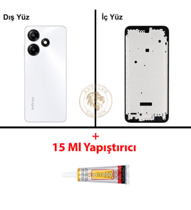Infinix Hot 30 Play Beyaz Uyumlu Orta Kasa + B7000 Yapıştırıcı Full Kasa Kapak Gövde Housing