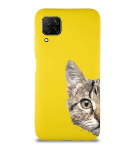 Huawei P40 Lite Soft Premier Kapak Catface Tasarımlı Silikon Kılıf - Sarı (Şeffaf)