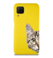 Huawei P40 Lite Soft Premier Kapak Catface Tasarımlı Silikon Kılıf - Sarı (Şeffaf)