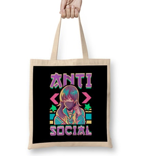 Cute Anti Social Vaporwave Anime Girl Antisocial Bez Çanta Uzun Saplı