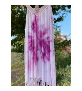 Kadın Pembe Batik Desen Kloş Plaj Elbisesi