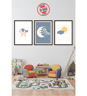 UV Baskılı Çocuk Odası 3'lü Ahşap MDF Tablo Seti - V25