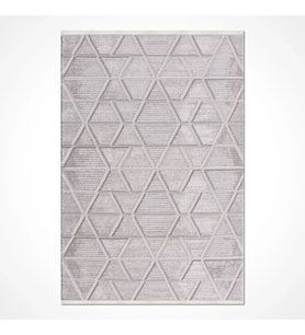Gri Salon Halısı Kabartmalı Yüzey Geometrik Desenli Modern Akrilik Dokuma Koridor