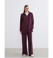 LCW EVERYDAY Bordo Dik Yaka Çizgili Oversize Kadın Tişört