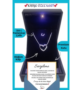 14 Şubat Sevgililer Günü Hediyesi "Sevgiliye" Anlamlı Not Işıklı Premium Kutuda  Düğüm Kalp Kolye (Gold)