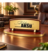 BK Gift Kişiye Özel Ahşap Masa İsimliği Gold Plakalı BK27 -4
