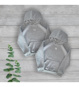 Lo Ve Göğüs Baskılı Sevgili Çift Hediye 2'li Gri Oversize Sweatshirt