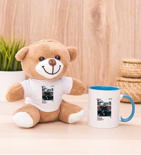 Kişiye Özel İnstagram Tasarım Fotoğraflı Peluş Ayı ve Mavi Kupa