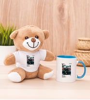 Kişiye Özel İnstagram Tasarım Fotoğraflı Peluş Ayı ve Mavi Kupa