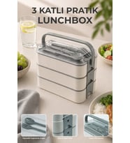 3 Katlı Bölmeli Kilitli Lunchbox Taşıma Saplı Kaşık Çatal