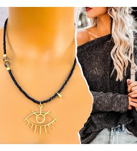 Manna by Banu, COCO BLACK Kolye, Doğal Taş, Kristal, Ahşap Boncuk, Altın Kaplama, El Yapımı, Kadın Gerdanlık