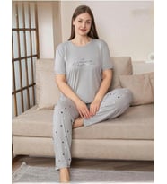 Pijamoni Kadın Milan Büyük Beden Bisiklet Yaka Kısa Kol İnce Pijama Takımı 7665/7- 1 Adet (Gri)