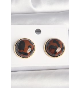 Pirinç Gold Renk 3D Daire Leopar Model Kadın Küpe 5886