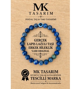 MK TASARIM GERÇEK LAPİS LAZULİ ERKEK BİLEKLİK MK.8000.016- RAHATLIK-DİNGİNLİK-ENERJİ- STRES BİLEKLİĞİ-RENKLERİ BOYA DEĞİLDİR -KENDİ RENGİDİR