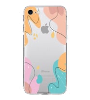 Apple iPhone SE 2020 Uyumlu Kamera Korumalı Tıpalı Kapak Karışık Renkler Tasarımlı Şeffaf Kılıf