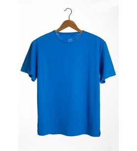 Erkek Mavi Bisiklet Yaka Oversize Rahat Kalıp Basic T-Shirt 22Y-3400761-EK1