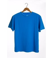 Erkek Mavi Bisiklet Yaka Oversize Rahat Kalıp Basic T-Shirt 22Y-3400761-EK1