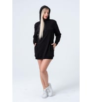 Siyah Uzun Sweatshirt Elbise Tunik Uzun Kollu Yandan Cepli