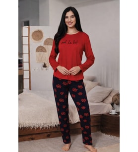 Kadın 2000-14 Uzun Kol Likralı Pijama Takımı