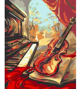 Keman ve Piyano Sayılarla Boyama Seti 40x 50 cm( Tuval Şasesine Gerili)