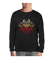 Viking Skull and His Axes Siyah Çocuk Sweatshirt