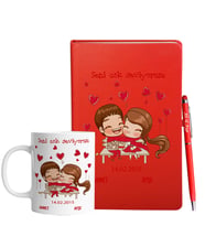 Sevgililer Gününe Özel Kırmızı Defter Kalem & Kupa Hediye Seti 14