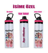 Manifest Çizim Baskılı İsime Özel Metal Suluk 800ml - Pembe