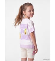 LCW Kids Lila Bisiklet Yaka Çizgili Baskılı Kız Çocuk Tişört