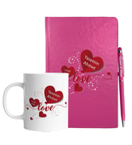 Sevgililer Gününe Özel Pembe Defter Kalem & Kupa Hediye Seti 22