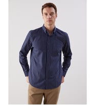 LCWAIKIKI Classic Lacivert Regular Fit Uzun Kollu Çizgili Erkek Gömlek