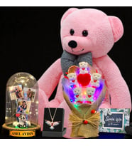 Kişiye Özel Muhteşem Mega Hediye Seti, Büyük Boy 80 cm Pembe Peluş Ayıcıklı Set (Model 4)