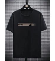 Baskılı Oversize Bisiklet Yaka T-shirt - Siyah