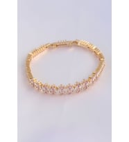 Vip Seri Pirinç Pembe Zirkon Taşlı Gold Renk Baget Model Bileklik - TJ-BB6078